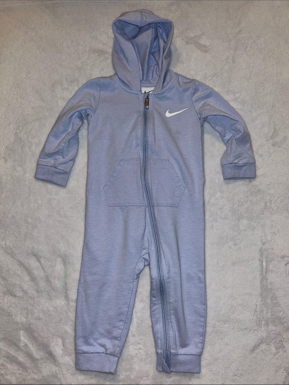 Nike Light Blue Hooded Baby One-Piece Romper